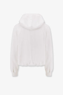 White cropped polo ralph lauren women’s hooded cotton sweatshirt with soft plush texture and ribbed cuffs