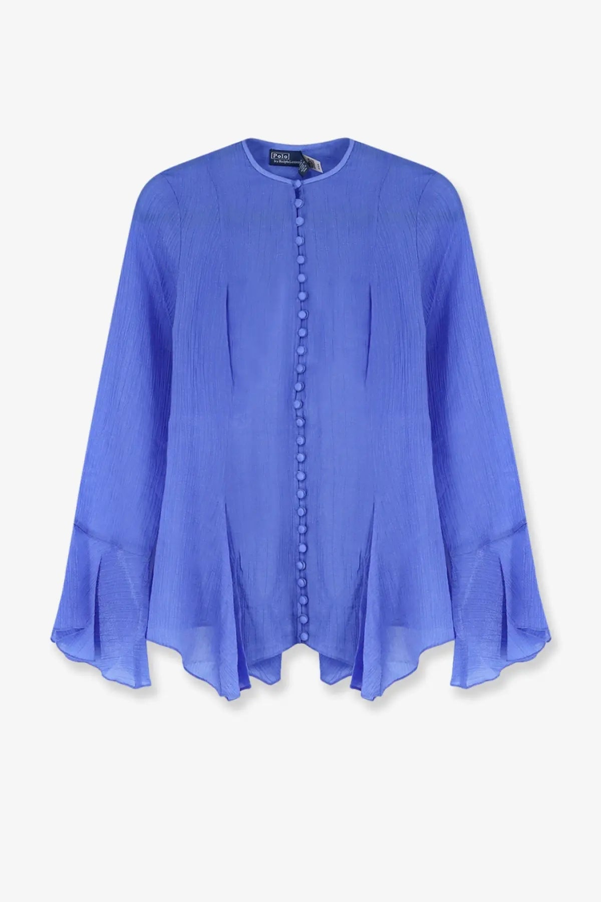 Polo Ralph Lauren women’s vibrant royal blue lightweight lyocell blouse with round neckline and flared bell sleeves