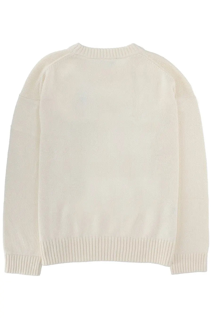 Cream-colored knit sweater with ribbed cuffs and hem in Polo Ralph Lauren Women’s Maglia Polo Bear White collection