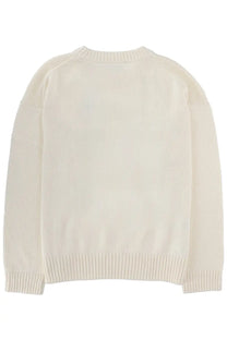 Cream-colored knit sweater with ribbed cuffs and hem in Polo Ralph Lauren Women’s Maglia Polo Bear White collection