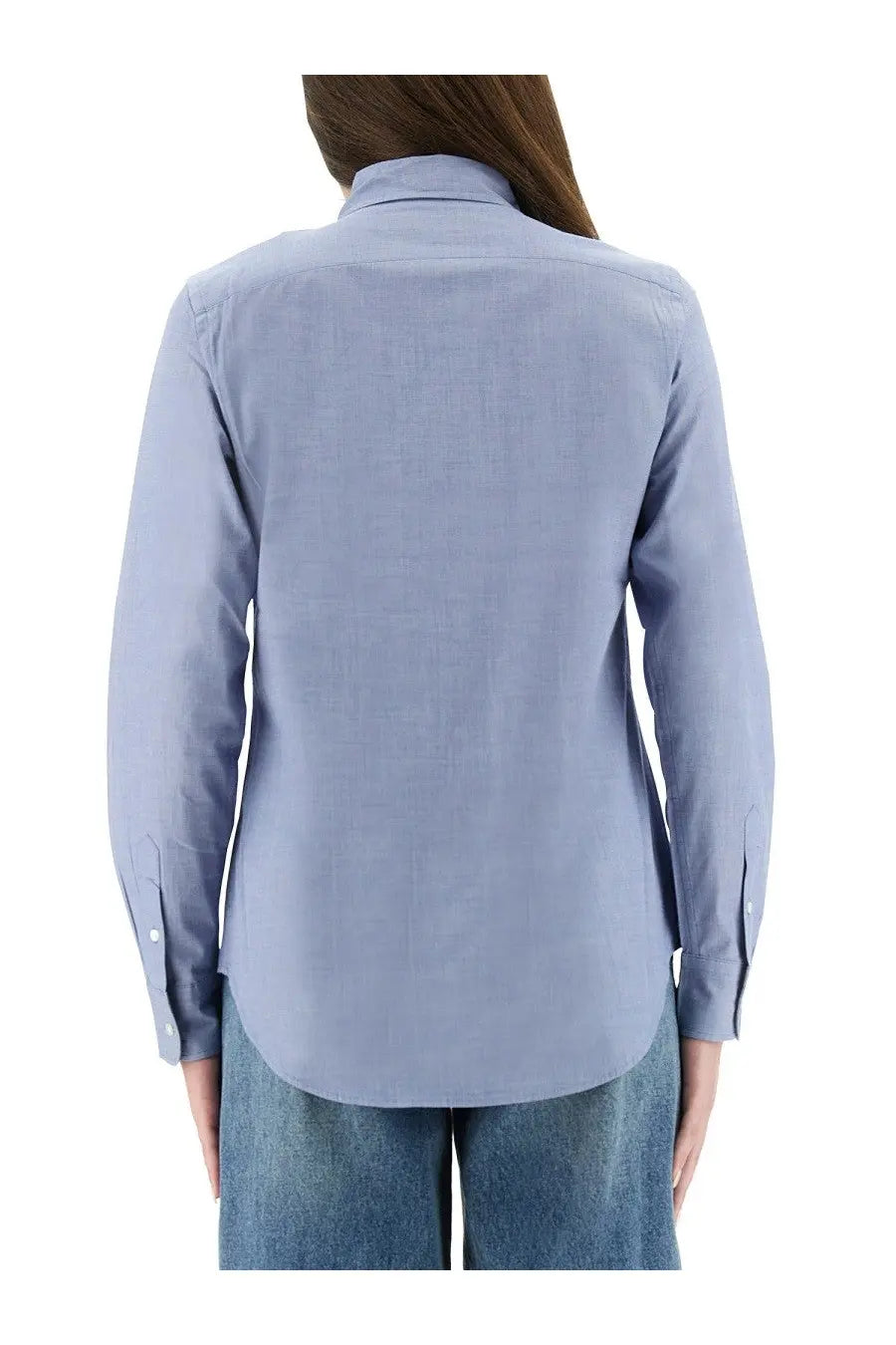 Polo ralph lauren women’s light blue cotton button-down shirt with classic collar and long sleeves