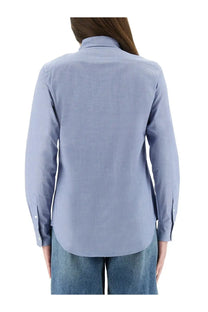 Polo ralph lauren women’s light blue cotton button-down shirt with classic collar and long sleeves