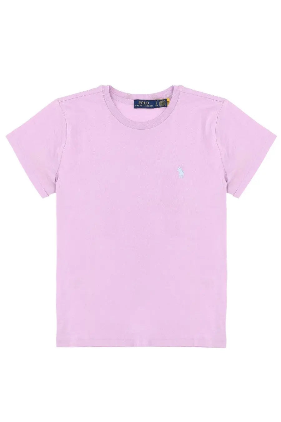 Polo ralph lauren women’s light pink short-sleeved t-shirt with embroidered polo player logo and brand tag at collar