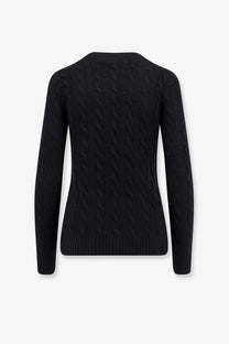 Polo Ralph Lauren women’s black wool and cashmere cable knit sweater with ribbed hem and cuffs