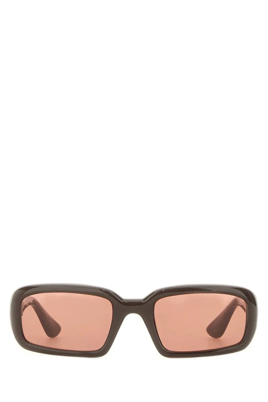 Black rectangular Port Tanger women’s Mektoub sunglasses with pink-tinted lenses and brown frame