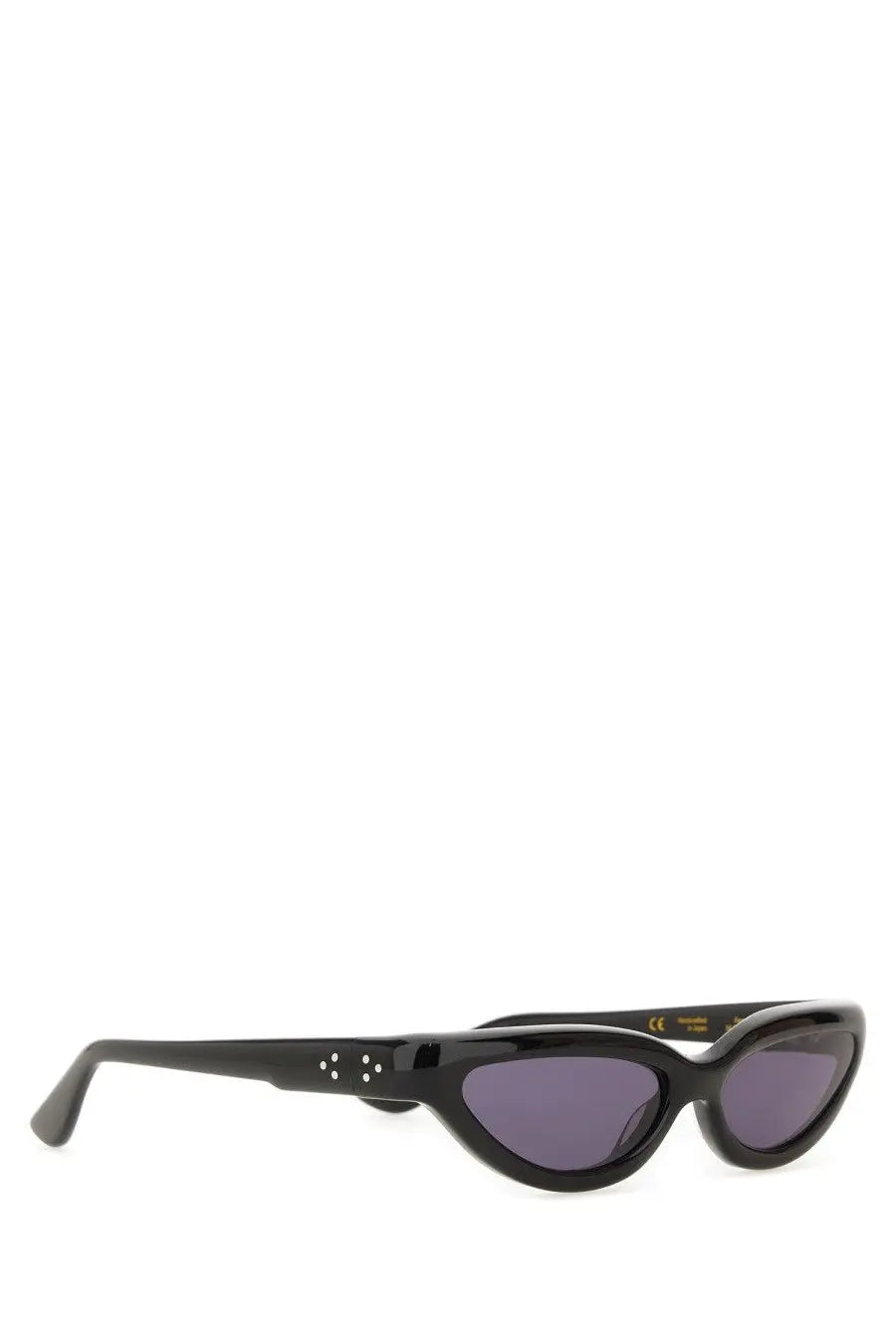 Port Tanger women’s black cat-eye sunglasses with dark purple lenses glossy finish and white dot accents on temples