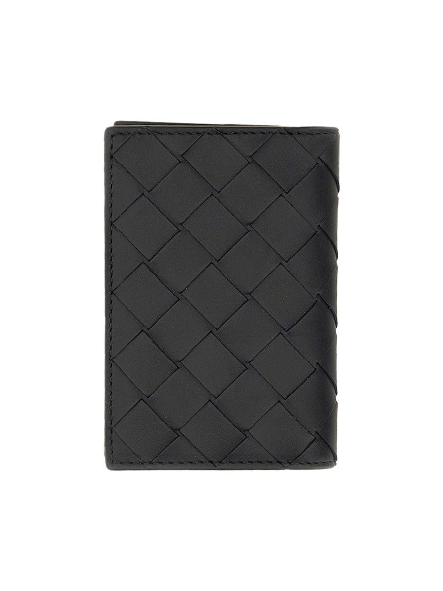 Bottega Veneta Men's Portacarte Intrecciato Con Patta Black