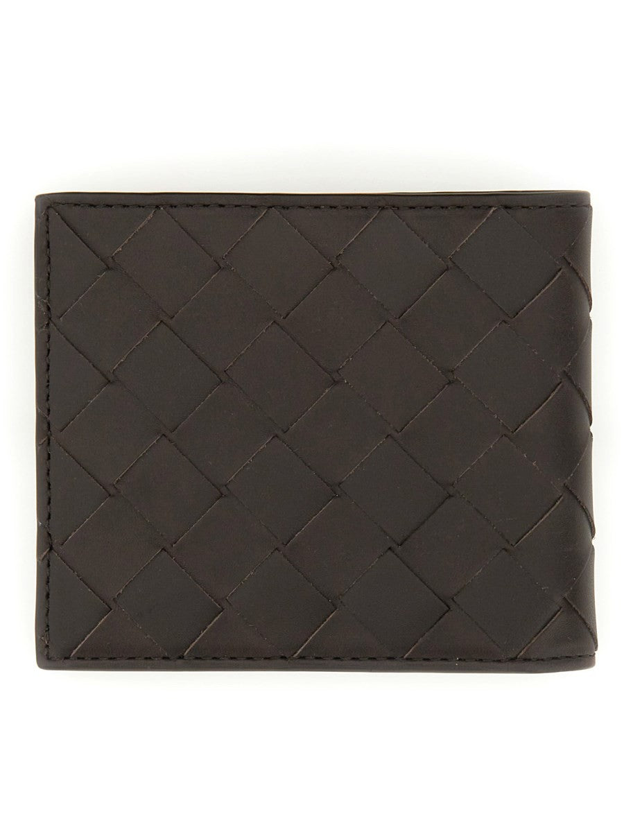 Bottega Veneta Men's Portafoglio Bi Fold Con Motivo Intrecciato Brown
