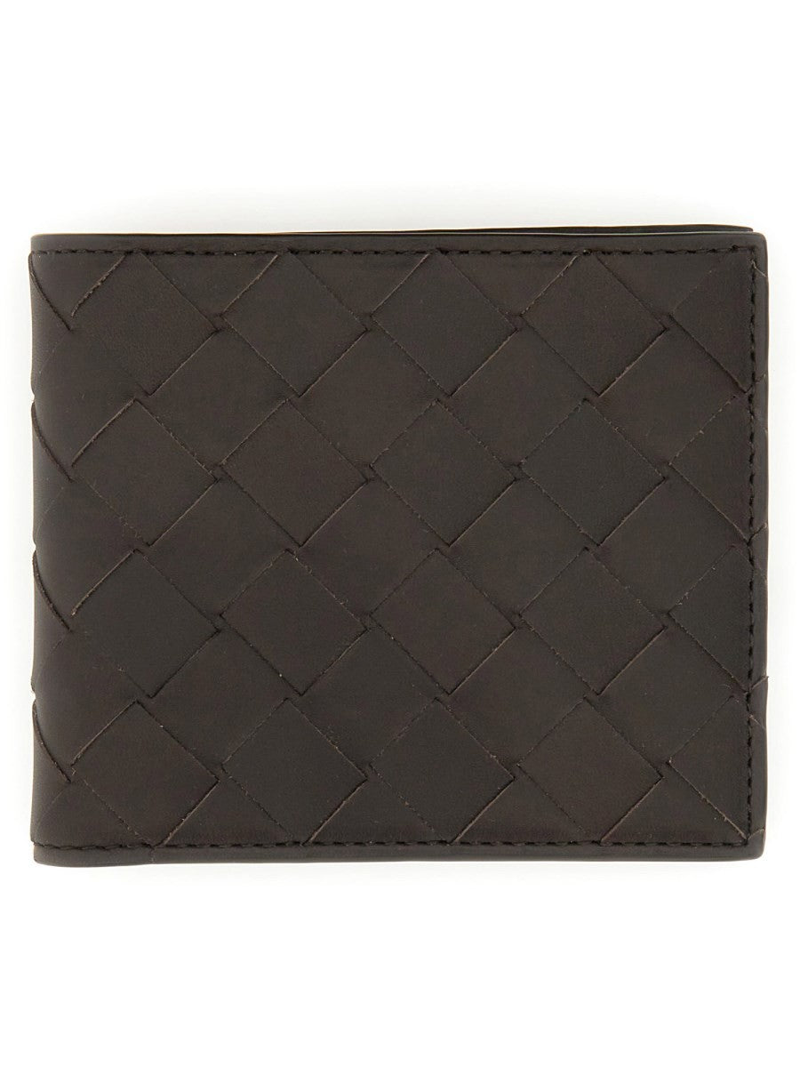 Bottega Veneta Men's Portafoglio Bi Fold Con Motivo Intrecciato Brown