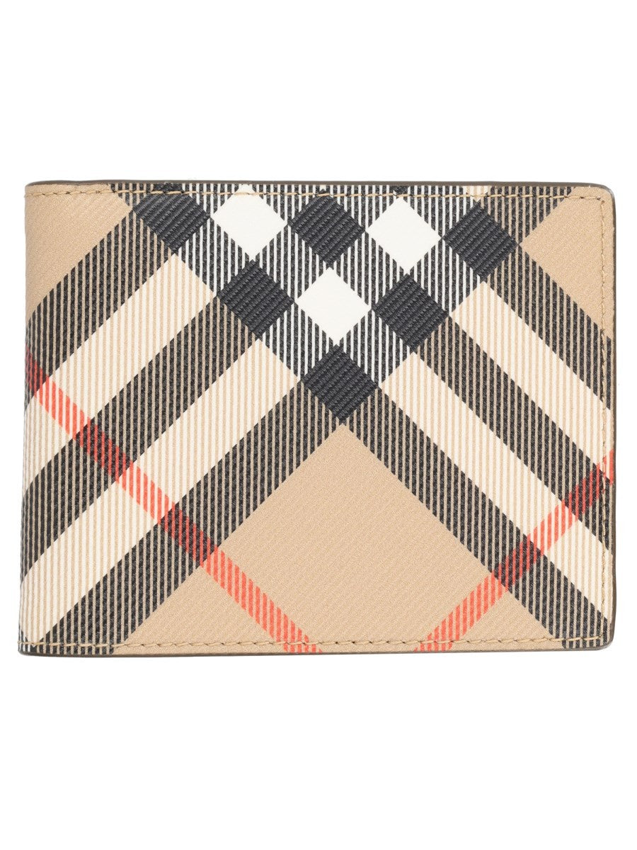 Burberry Men's Portafoglio Bifold Con Stampa Check Beige