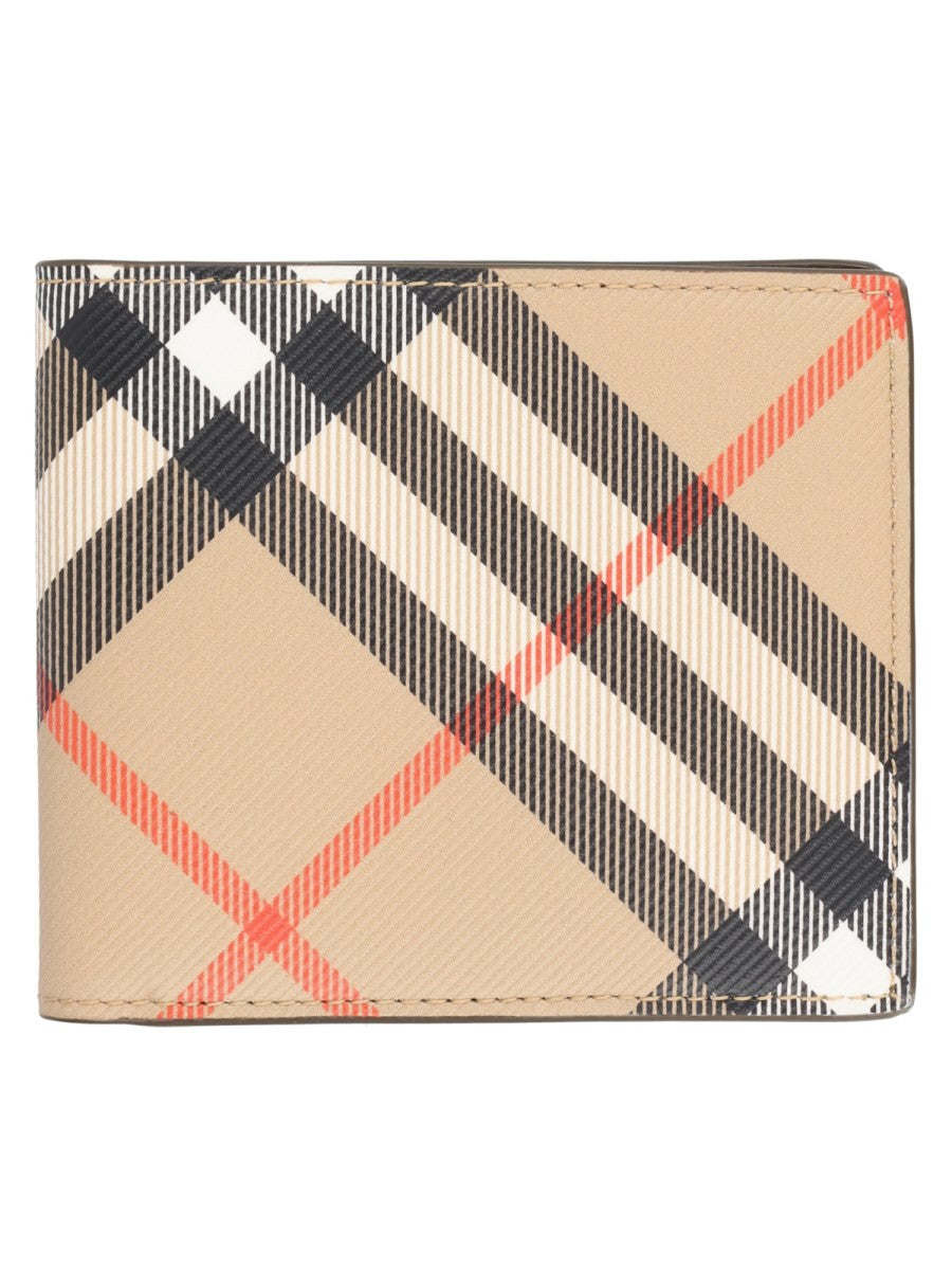 Burberry Men's Portafoglio Bifold Con Stampa Check Beige