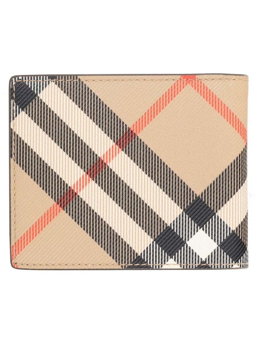 Burberry Men's Portafoglio Bifold Con Stampa Check Beige