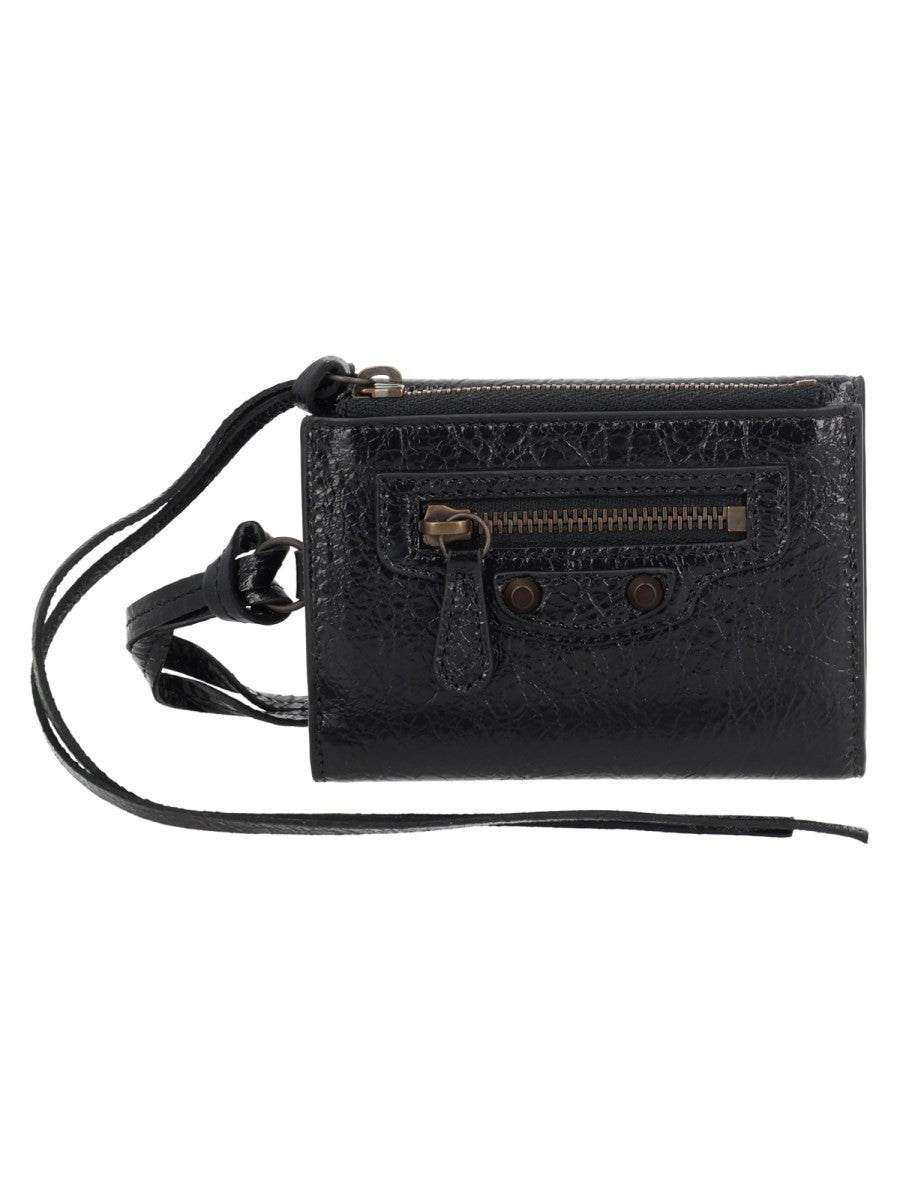 Balenciaga Men's Portafoglio Trifold Con Tracolla LE City Black