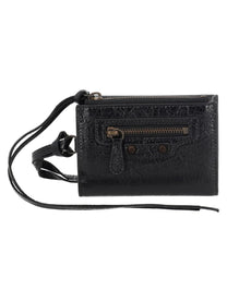 Balenciaga Men's Portafoglio Trifold Con Tracolla LE City Black
