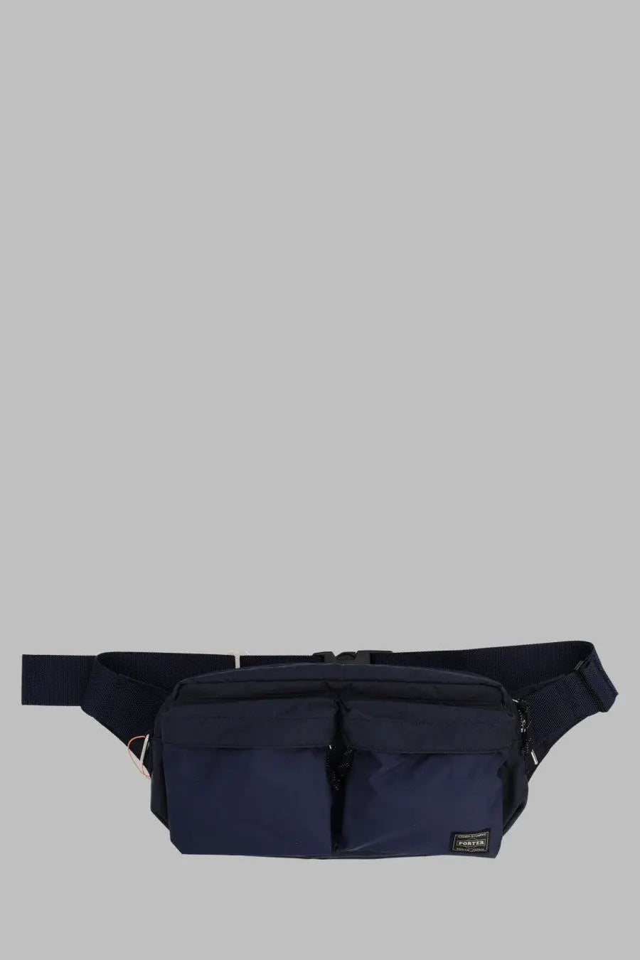 Navy blue nylon porter-yoshida &amp; co men’s borsa marsupio force 2way waist bag with multiple zippered compartments and branded patch