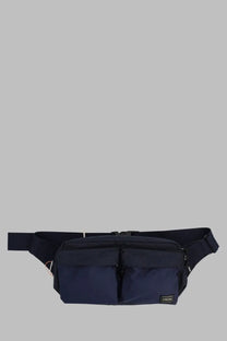 Navy blue nylon porter-yoshida &amp; co men’s borsa marsupio force 2way waist bag with multiple zippered compartments and branded patch