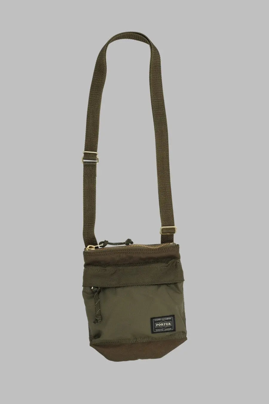 Porter-yoshida &amp; co men’s olive green porter shoulder bag with textured fabric body and adjustable strap