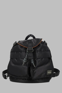 Porter Yoshida &amp; Co men’s zaino tanker backpack in black nylon with orange-trimmed flap and durable construction