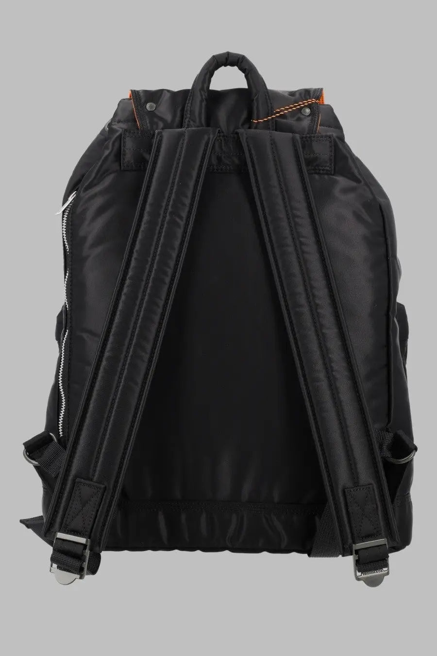 Porter-yoshida &amp; co men’s zaino tanker black nylon backpack with orange stitching and silver-toned hardware