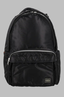 Porter yoshida &amp; co men’s zaino tanker black black nylon backpack with silver zippers and small brand patch front view