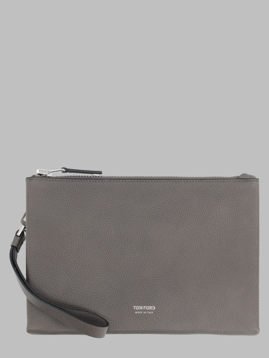 Tom Ford Men's Pouchette Minimal Sottile in Pelle Fiore Con Cinturino DA Polso Grey