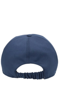 Navy blue premiata men’s baseball hat showing the back with adjustable elastic strap for comfortable fit