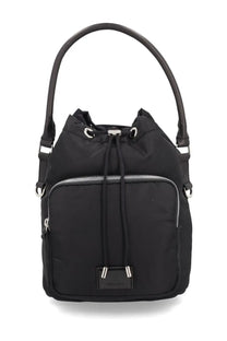 Premiata men’s borsa mia black nylon bucket bag with silver toned hardware and top handle for versatile use