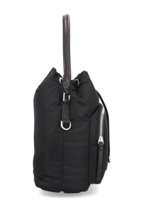 Black nylon tote bag with leather handle and silver zipper accents from premiata mens borsa mia black collection