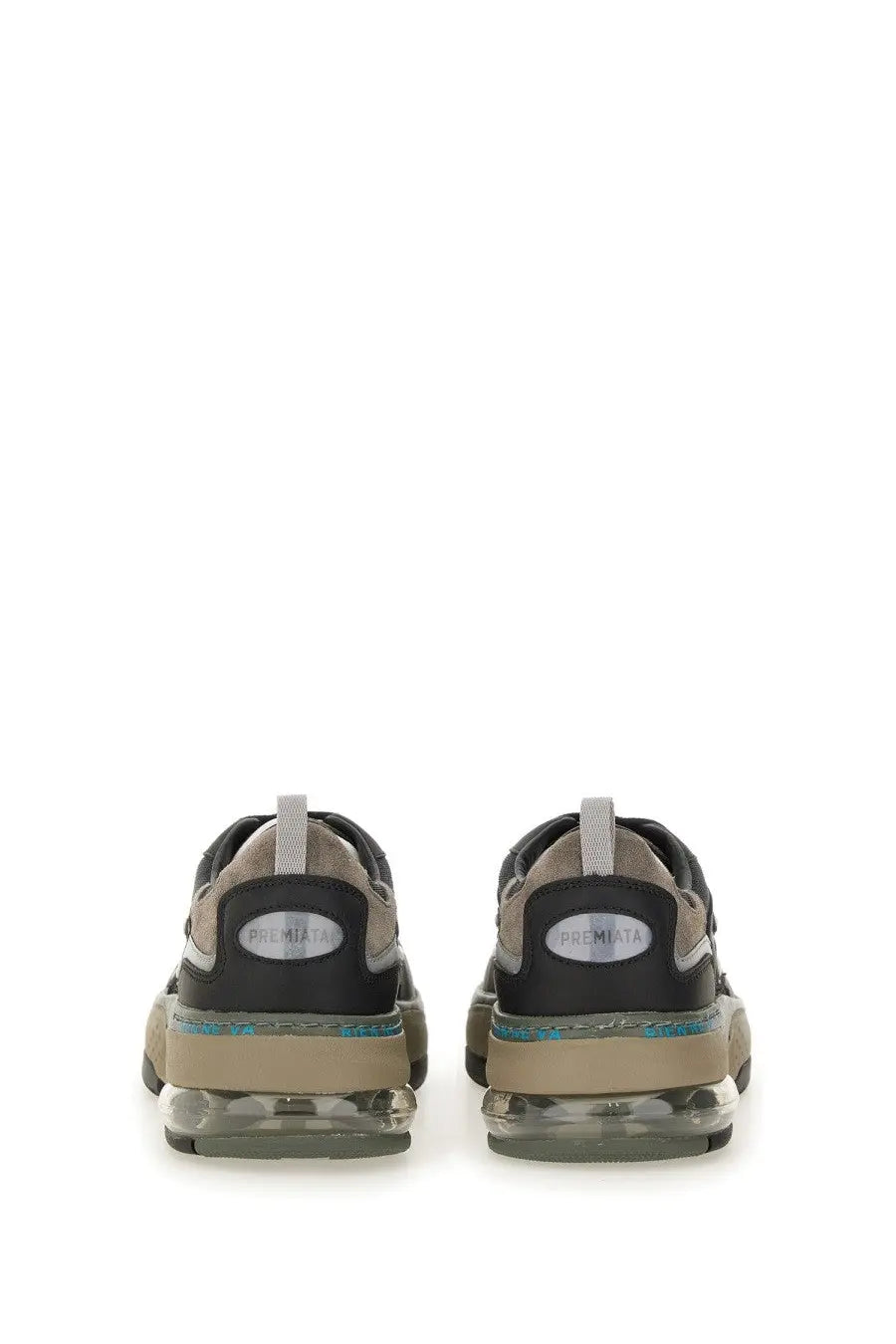 Premiata men’s drake sneaker in black and beige with a translucent air cushion sole for comfortable wear