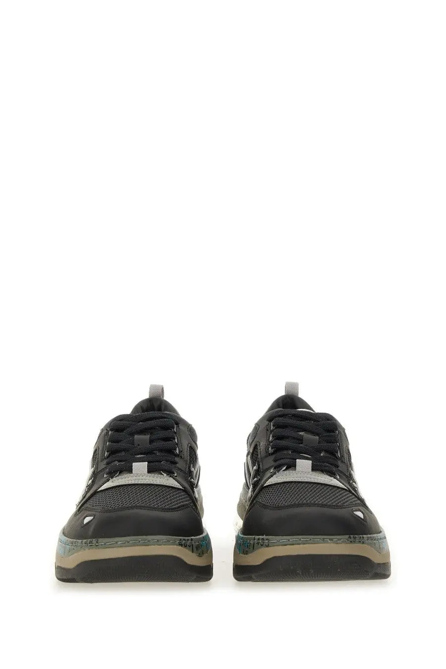 Premiata men’s Drake sneaker in black and gray with a textured patterned midsole for casual wear