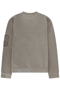 Premiata men’s felpa con grey muted olive green cotton sweatshirt with textured finish patch pocket and button details
