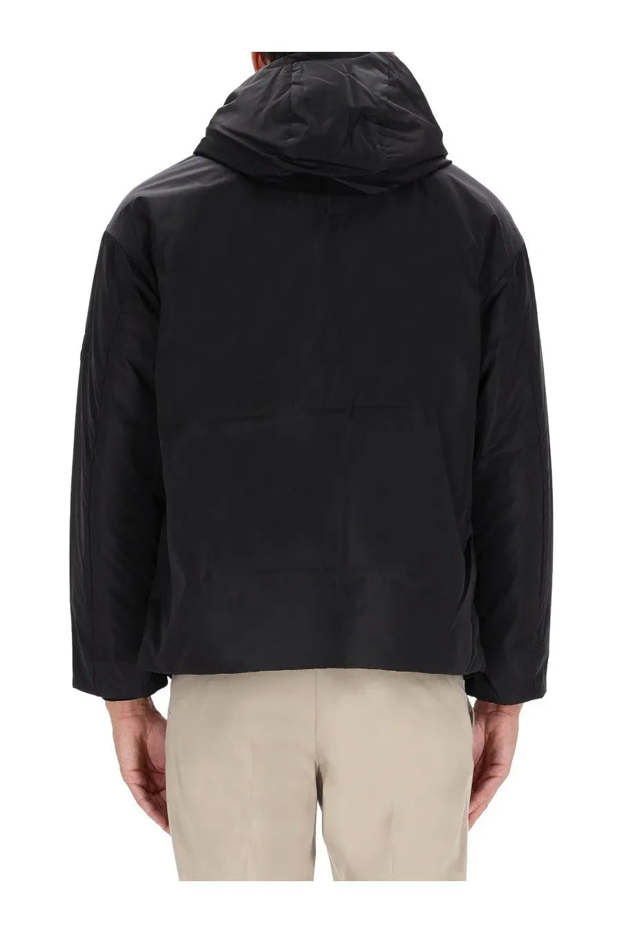 Premiata men’s black hooded jacket with sleek modern design and subtle seam detailing visible from the back side
