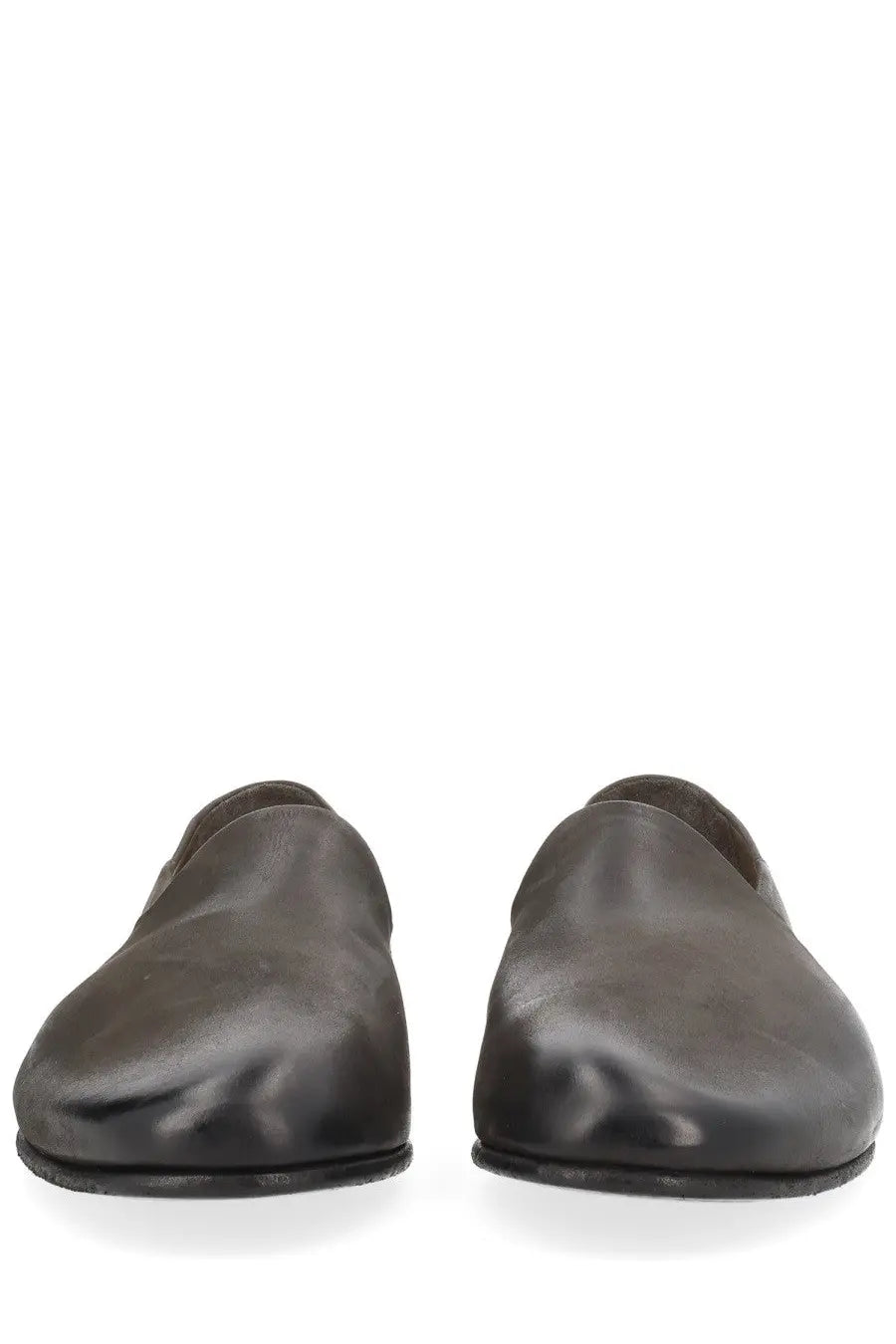 Premiata men’s grey leather loafer with smooth slightly glossy finish and rounded toe slip-on design