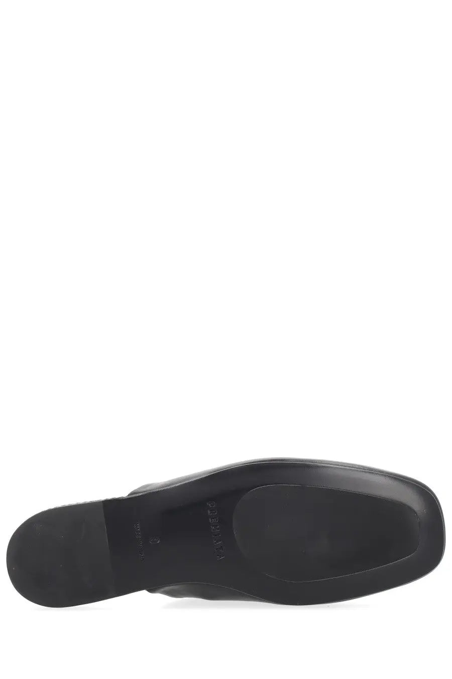Premiata men’s leather sabot in black featuring a minimalist design and square toe mule shoe