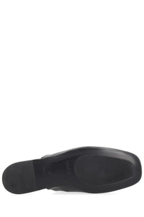 Premiata men’s leather sabot in black featuring a minimalist design and square toe mule shoe
