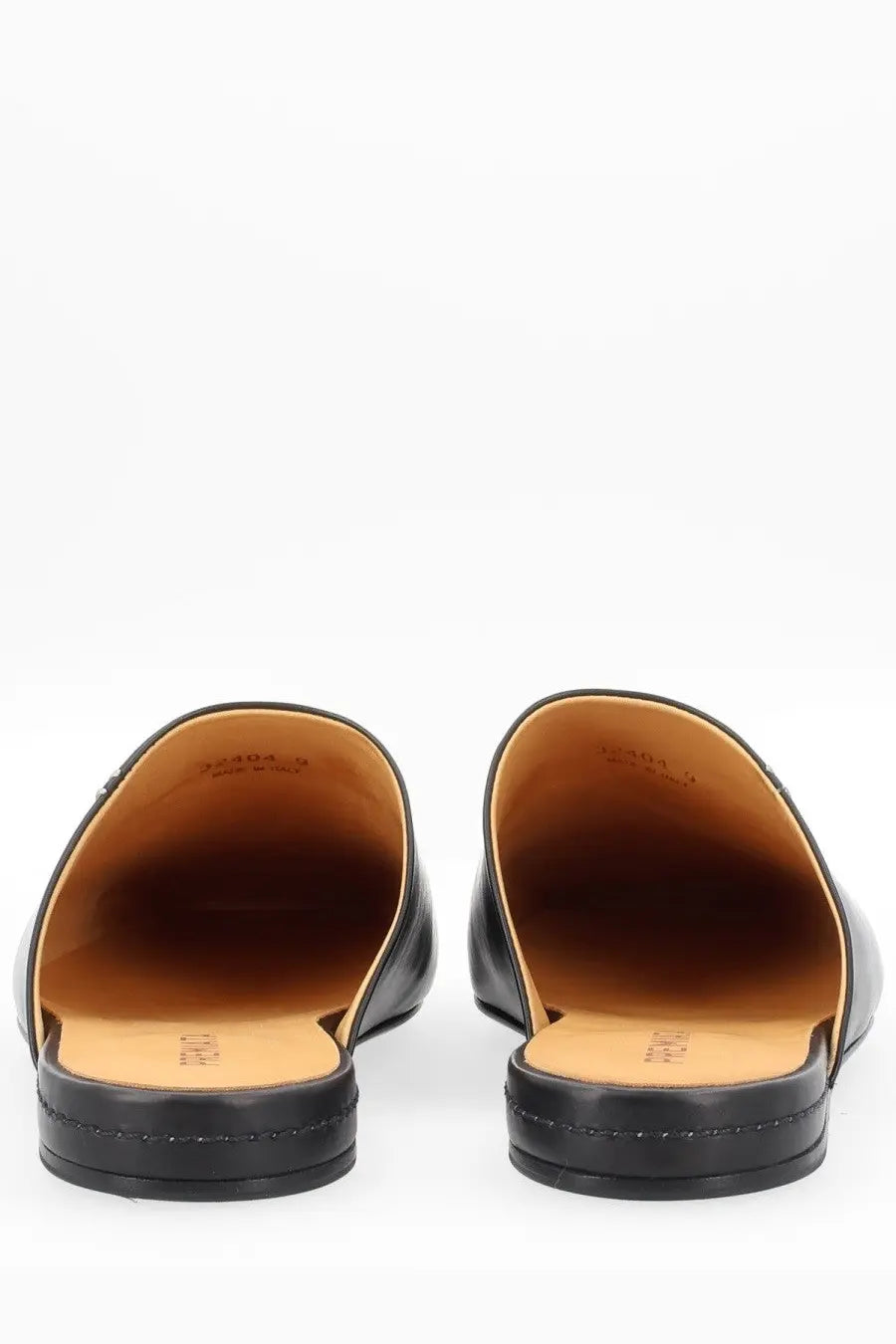 Premiata men’s leather sabot black smooth finish black leather mules with tan insole for casual wear