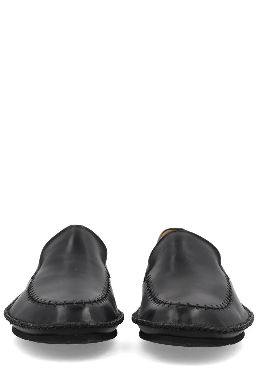 Premiata men’s mocassino land black leather loafers with glossy finish and visible stitching along the edges
