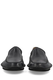 Premiata men’s mocassino land black leather loafers with glossy finish and visible stitching along the edges