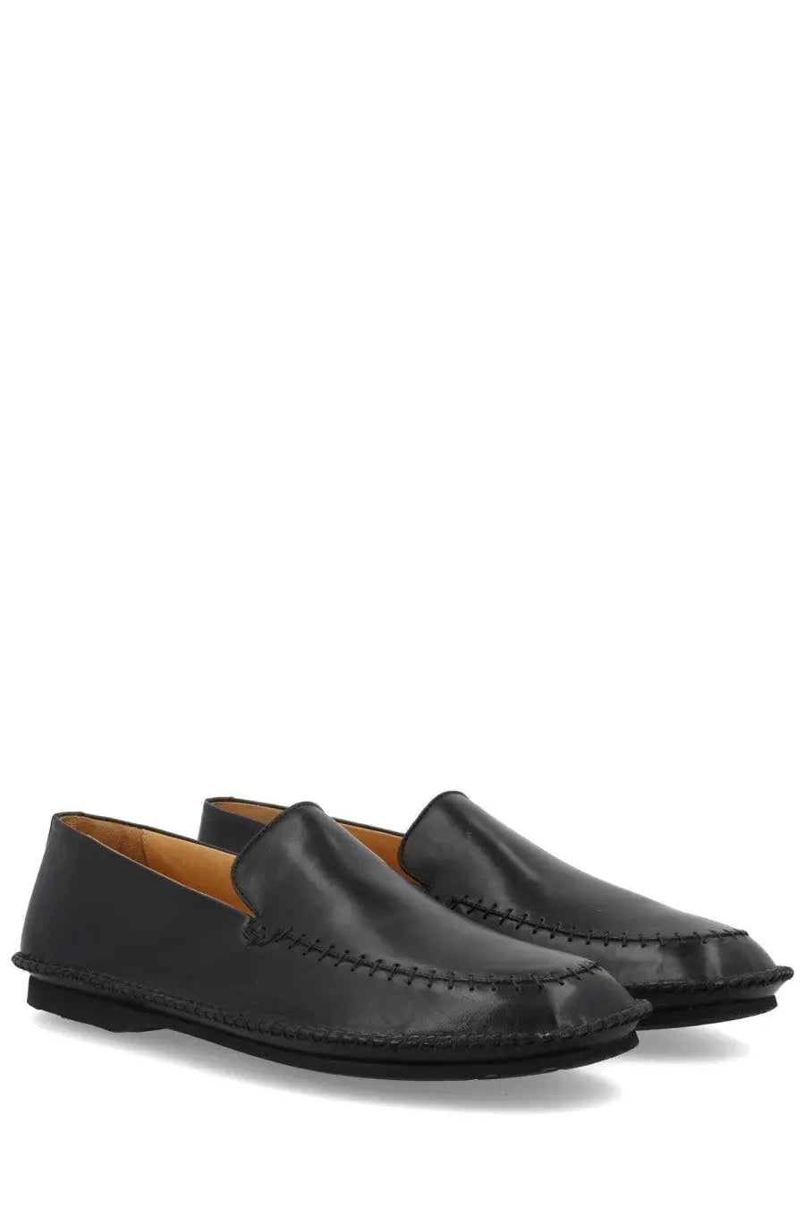 Premiata men’s mocassino land black leather loafers with sleek polished finish and distinctive toe stitching