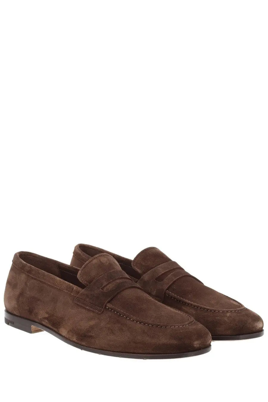 Premiata men’s mocassino brown suede loafers with classic penny loafer design and dark brown soles