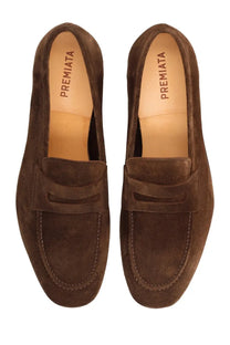 Brown suede penny loafers with premiaTa embossed insole premiaTa men’s mocassino in suede brown
