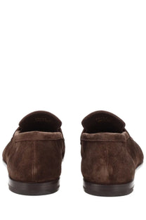 Premiata men’s mocassino brown suede loafers with classic slip-on design and dark brown rubber soles