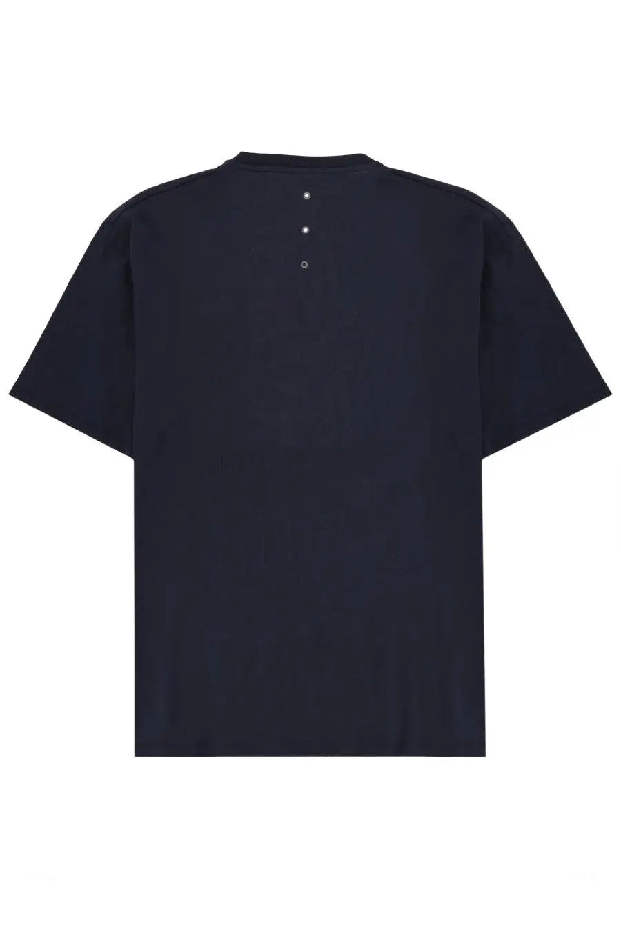 Back view of premiata men’s dark navy blue short-sleeved shirt with minimalist white circular details