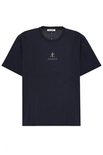 Dark navy blue premiata men’s shirt with subtle embroidered logo on chest in soft breathable fabric
