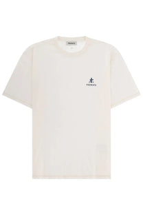 Cream-colored cotton Premiata men’s shirt con white with a small black embroidered logo and brand name on the left chest