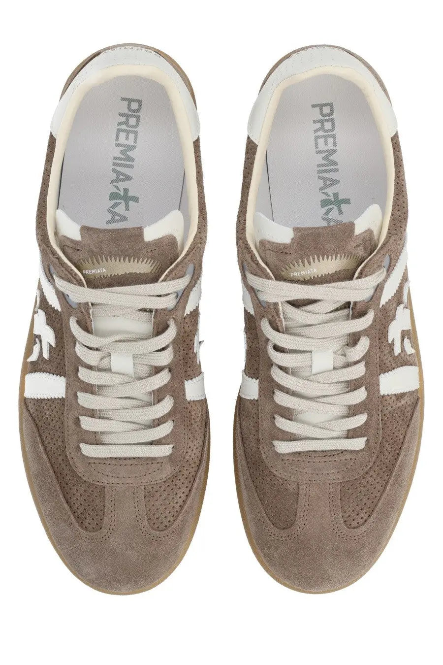 Premiata men’s sneaker Bonnie brown suede with white laces and side stripes for casual wear