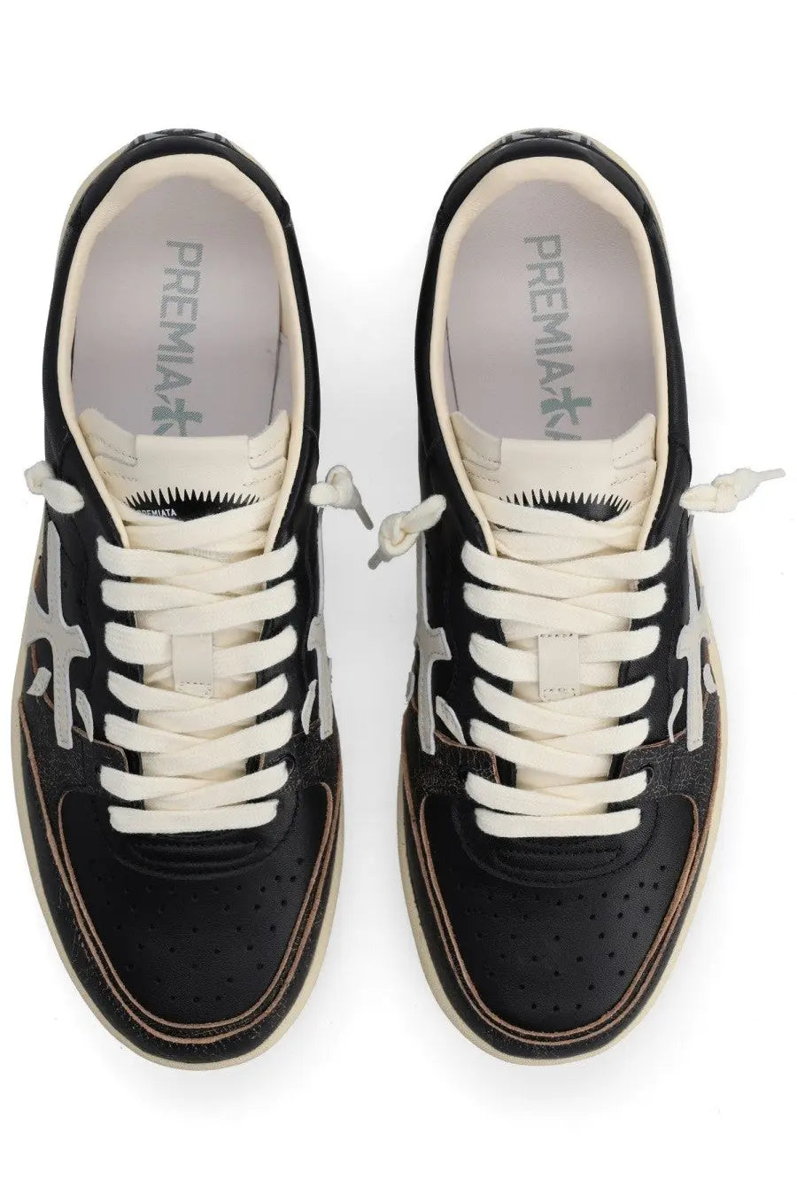 Premiata men’s sneaker Bsktclay black with white laces and subtle silver logo on the side in casual style