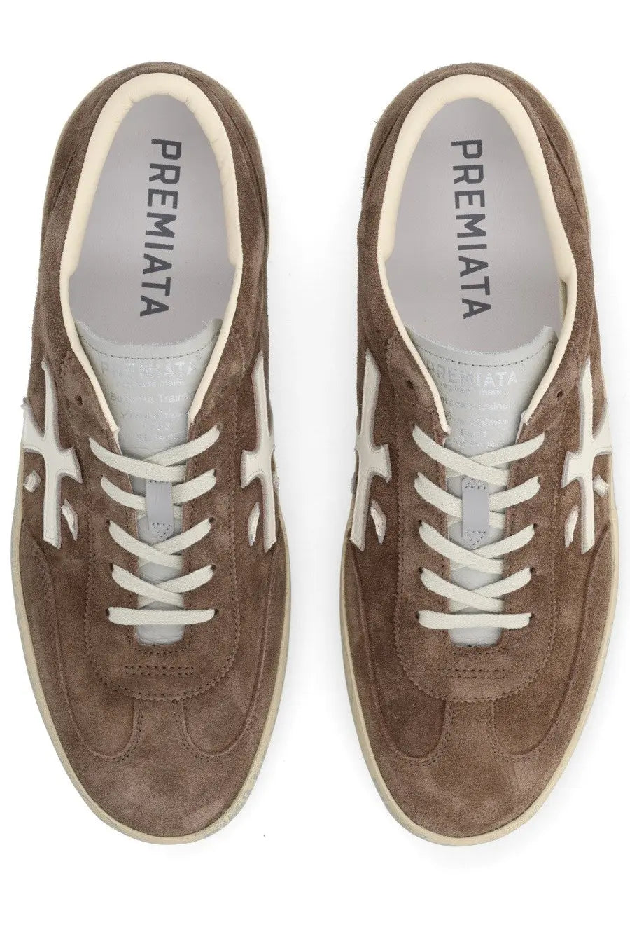 Premiata men’s sneaker david brown with brown suede upper white laces and matching logo on the side
