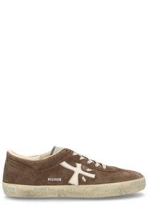 Premiata men’s sneaker david brown in brown suede with white logo and off-white rubber sole front view