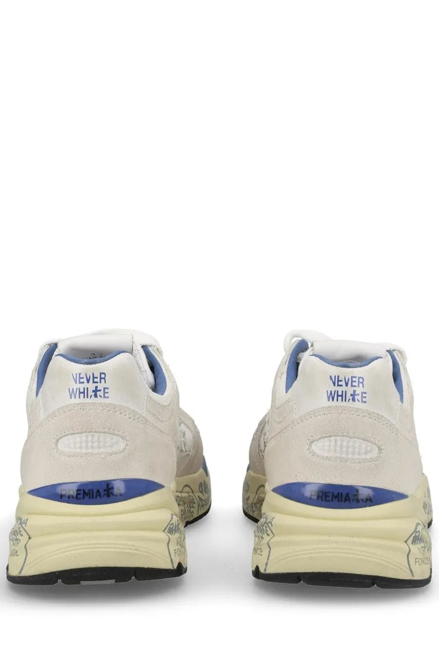 Premiata men’s sneaker mase white with white and blue nike air max 98 design textured upper and graffiti-style markings